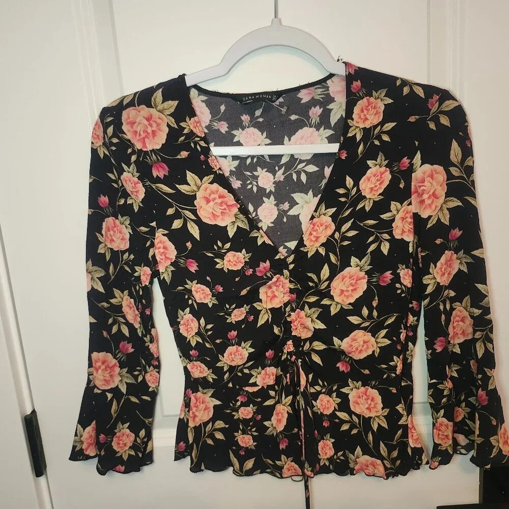 Zara Women’s Rose Print Blouse – Size Small, Excellent Condition - Picture 2 of 4